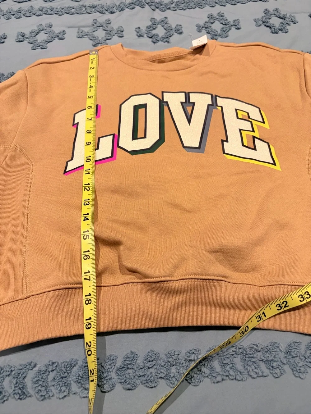 GAP Tan Crewneck Sweatshirt with Multicolor LOVE Graphic